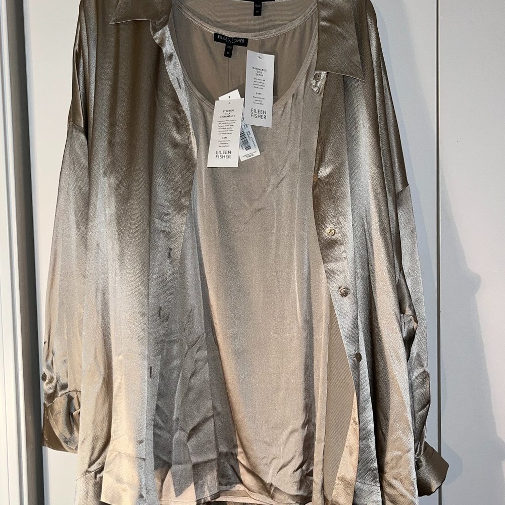 Eileen Fisher Silk Blouse and Silk Charmeuse Tank 1X